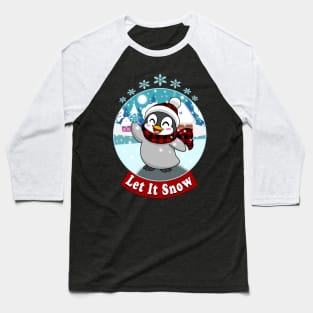 Let it snow Kawaii Penguin Christmas holiday snowflake design Baseball T-Shirt